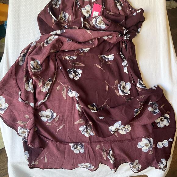 Xhilaration Women Dress L Plum Floral Wrap Dress Ruffle Sleeveless - Picture 3 of 10